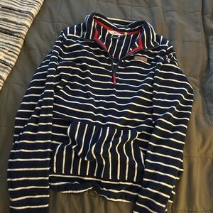 Vineyard Vines Navy and Cream Striped Half-Zip Pullover